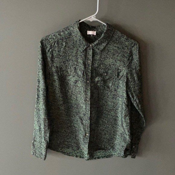 ECRU Silk Camo/Animal Print Blouse sz XS - Picture 6 of 14